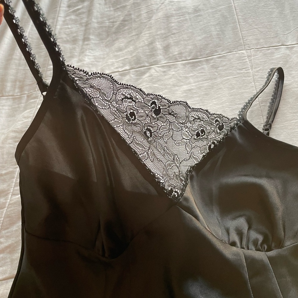 Vintage Black‎ Satin Lace Trim Babydoll Cami Small 6 Goth Classic Going Out Vamp - Picture 2 of 9